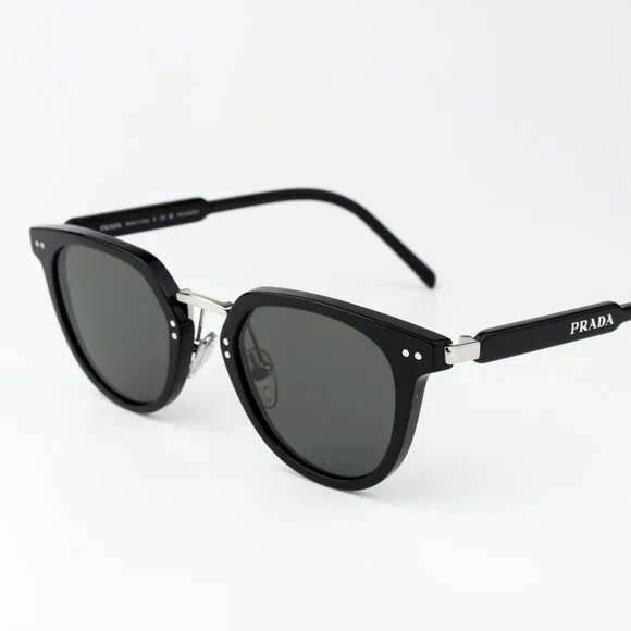Prada Women Sunglasses Black Green Polarized Oval PR17YS 1AB03R BRAND NEW